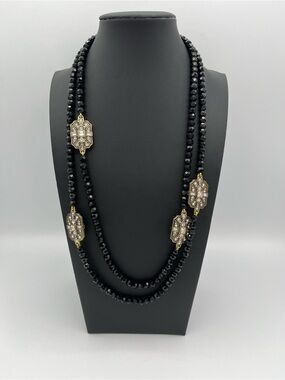 Signed Heidi Daus 48.5" Jet Black Beaded Long Station Necklace - Mint